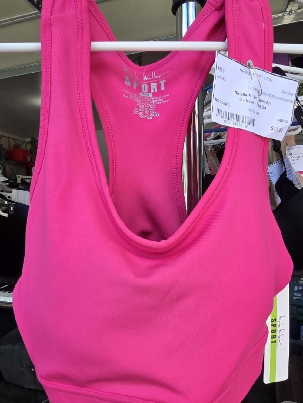Brand New! Retail $48 Nicole Miller Sport Hot Pink Racerback Athletic Bra